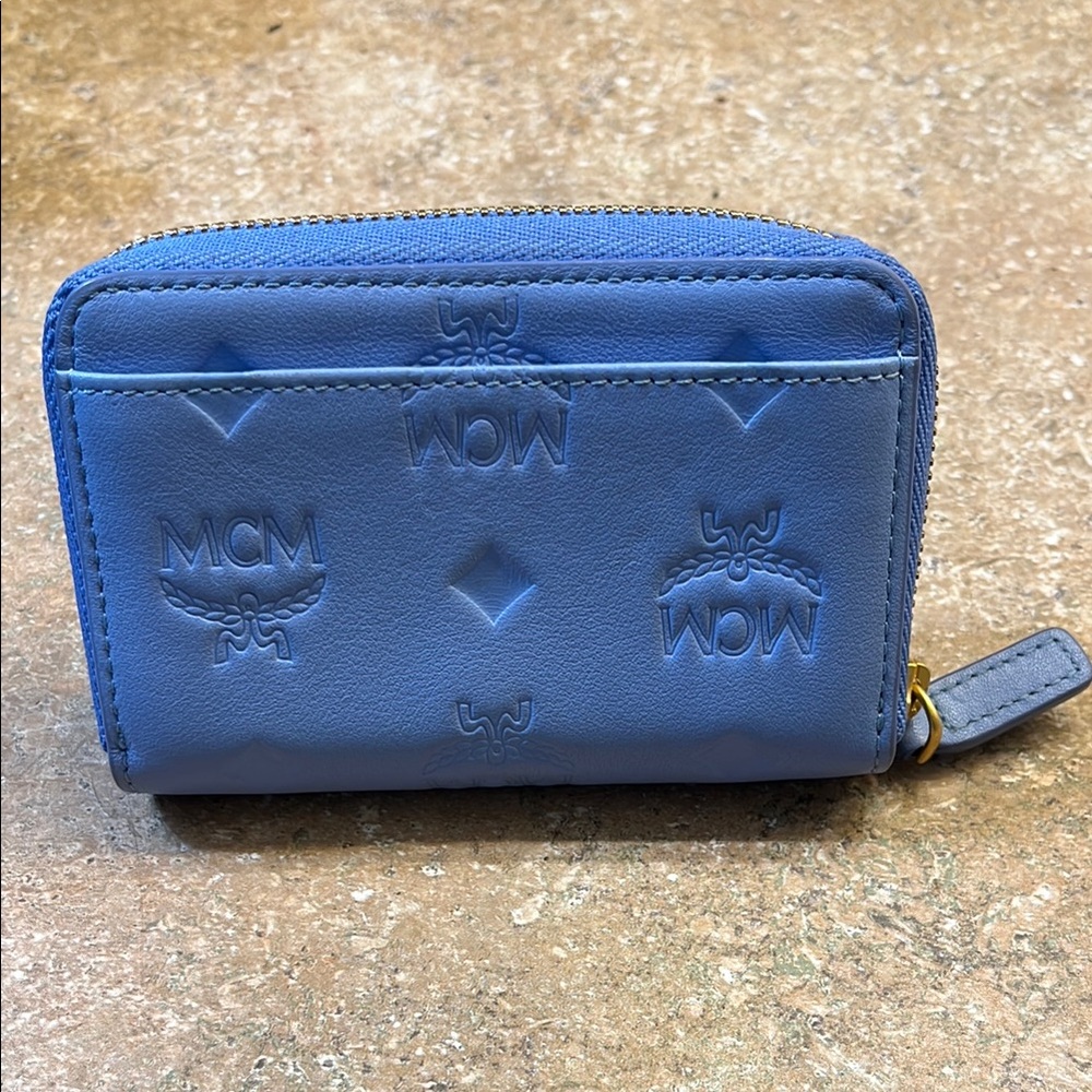 ***SOLD***💯 Auth MCM Blue Embossed Leather Compact Wallet **Rare Color**